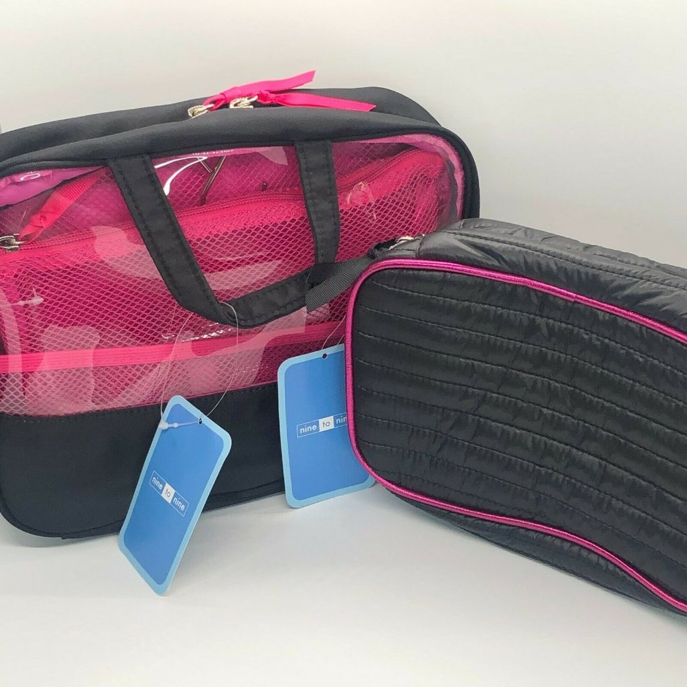 8pc Nine to Nine Weekender Black & Pink Cosmetics
